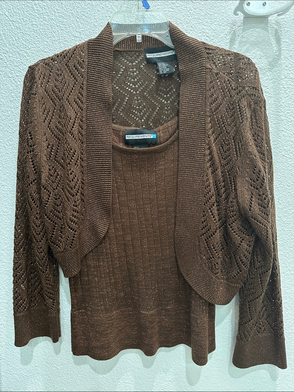 Requirements Brown Knit Openwork Cardigan & Tank Set